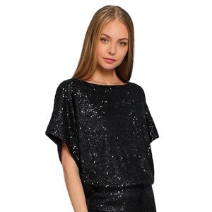 Black sequin boat neck top